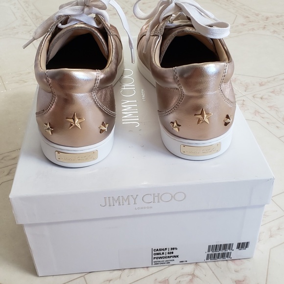 NWT Jimmy Choo Shoes Leather Sneaker Rose Gold Designer Luxury Sneaker Presents - Picture 6 of 16